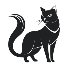 Elegant Black Cat Silhouette with Curled Tail