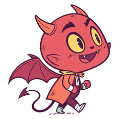 Cute Cartoon Devil Vector | Adorable Chibi Demon with Cape and Wings
