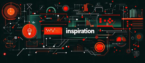 Obraz premium Abstract Inspiration: Red and Black Tech-Inspired Design with Circuitry and Data Visualizations
