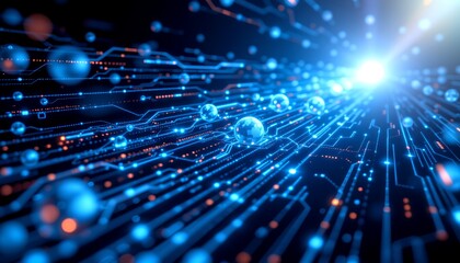 Futuristic Digital Network with Glowing Data Pathways