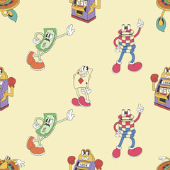 Retro Casino Cartoon Seamless Pattern