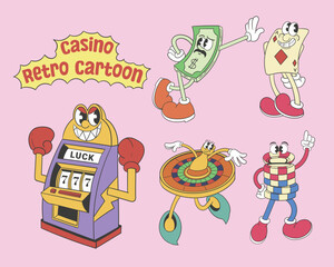Casino Retro Cartoon Characters Set