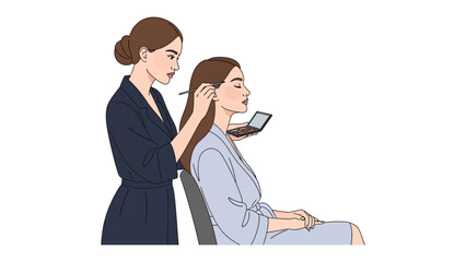 Professional hairstylist meticulously styling a client s long brown hair with a comb in a salon setting