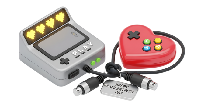 Game console heart isolated on transparent background