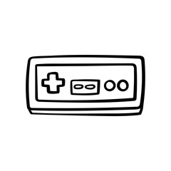 Hand drawn retro gamepad. Video game controller doodle illustration.