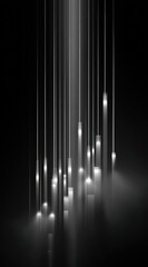 Abstract grayscale image featuring vertical light beams varying in length and intensity, emanating from a cluster of bright spots