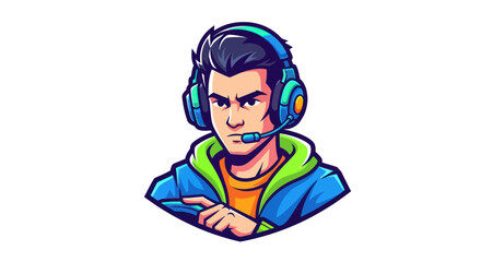 Esports Gamer Mascot Illustration with Headset and Microphone.