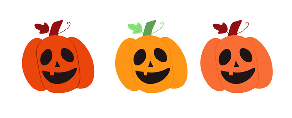 Halloween pumking .Three cartoon jack-o'-lanterns with smiling faces and black features
