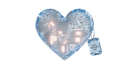 Heart shaped circuit board isolated on white isolated on transparent background