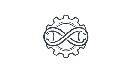 A gray infinity symbol inside a gear like shape on a black background in a digital style