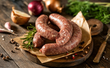 Čevapčići are sausages made from minced meat, seasoned with onions and spices.