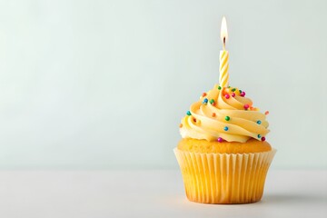 Single Vanilla Cupcake with Lit Candle