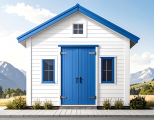 Naklejka premium White cottage with blue accents