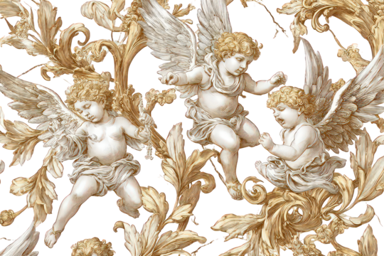Golden Cherubs and Baroque Ornament on Black