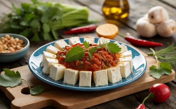 Urnebes Salata - a spicy appetizer made from homemade cheese