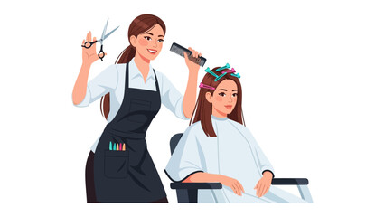 Skilled hairstylist expertly cuts and styles client s hair with precision and care in a salon setting