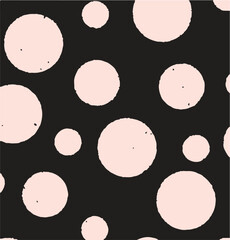 Seamless vector pattern of hand drawn polka dots, random spots in various sizes. Big and small dark circles in black and white. Stylish monochrome abstract background. Simple retro design elements.