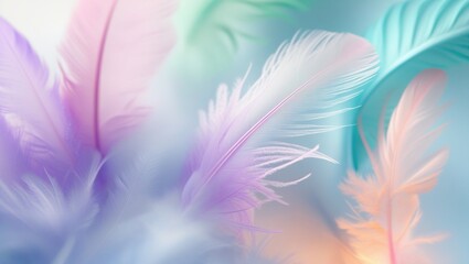 Obraz premium soft dreamy composition of pastel-colored feathers background