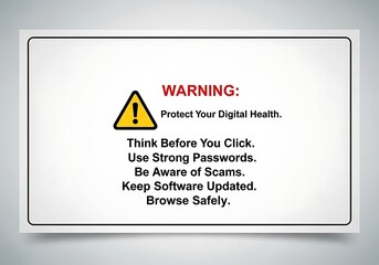 Digital security warning sign with cybersecurity best practices and online safety tips