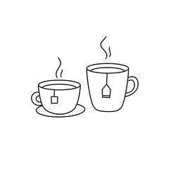 Two cups of coffee with tea bags in them