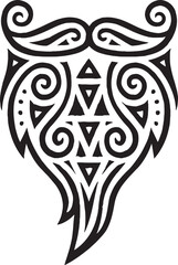 Tribal tattoo style beard and moustache black and white