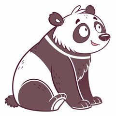 Cute cartoon panda sitting and looking to the side with a happy expression and white background