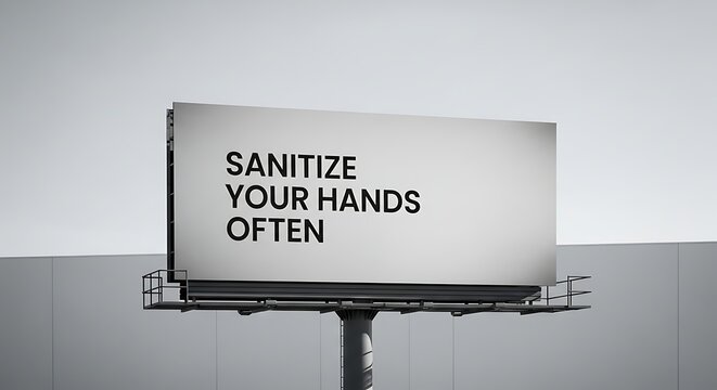 Outdoor billboard displaying a public health message about the importance of sanitizing hands often