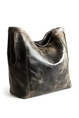 Photo of a vintage faux leather shoulder bag, retro American design, on a clean white background. The bag is slightly folded, with visible seams and a textured surface.