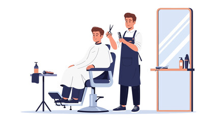 Professional barber giving a stylish haircut to a client in a modern salon setting