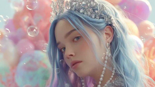 Enchanting Mermaid Portrait with Vibrant Hair and Colorful Background