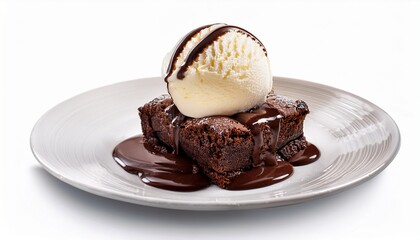 ice cream on brownie dessert sweet food dish isolated on white and white background