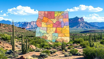Arizona County Map with Desert Landscape