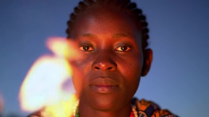 Close-up portrait of a woman holding a flame - Powered by Adobe