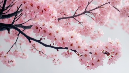 Obraz premium Cherry blossoms in full bloom on delicate pink branches.
