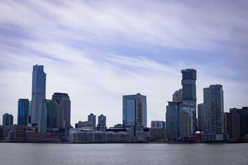 Peaceful Hudson River View of Manhattan Skyline from Jersey City Perspective