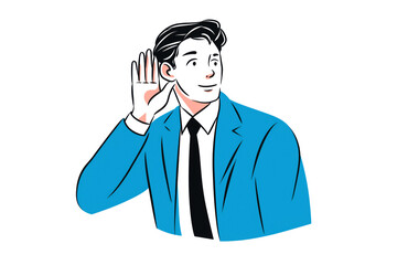 Pop art illustration of a businessman trying to listen and eavesdrop on a secret