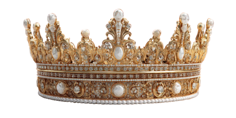 Ornate Gold Crown with Pearls on Black Background