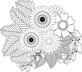 Intricate floral mehndi style pattern coloring page for relaxing creative adults and children white background