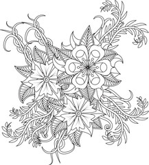 Intricate floral bouquet coloring page for relaxation and creative expression white background