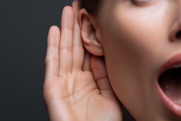 Woman's ear and open mouth, a macro shot of the shock of trying to listen