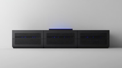 Obraz premium Modern Black Modular Server System with Blue LED Lights on Clean Background