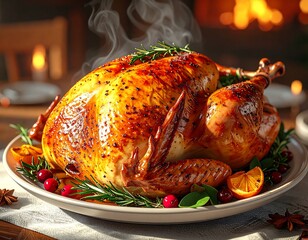 A Deliciously Prepared Steaming Turkey, Ready for the Holiday