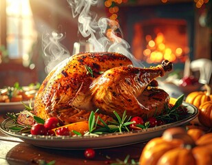 An Abundant Feast: Two Perfectly Roasted Turkeys Ready to Serve