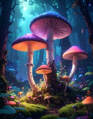 Magic mushrooms in a vibrant forest