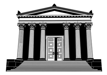Obraz premium Elegant vector illustration of a classical building with imposing columns and a grand entrance, representing the enduring legacy of historical architecture and cultural heritage