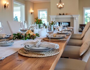 Bright and Airy Dining Room Prepared for a Thanksgiving Celebration