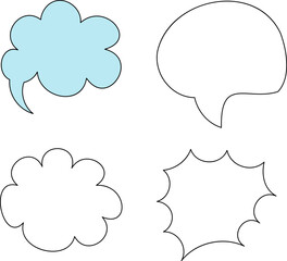 Set of blank speech bubble in flat design, chatting box, message box icon. Balloon doodle style of thinking sign symbol. Speech bubble isolated on background.