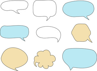 Set of blank speech bubble in flat design, chatting box, message box icon. Balloon doodle style of thinking sign symbol. Speech bubble isolated on background.