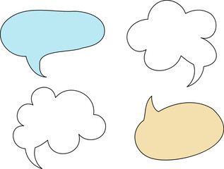 Set of blank speech bubble in flat design, chatting box, message box icon. Balloon doodle style of thinking sign symbol. Speech bubble isolated on background.