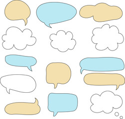 Set of blank speech bubble in flat design, chatting box, message box icon. Balloon doodle style of thinking sign symbol. Speech bubble isolated on background.